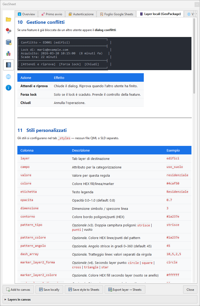 Documentazione – gestione conflitti e tab personalizzati